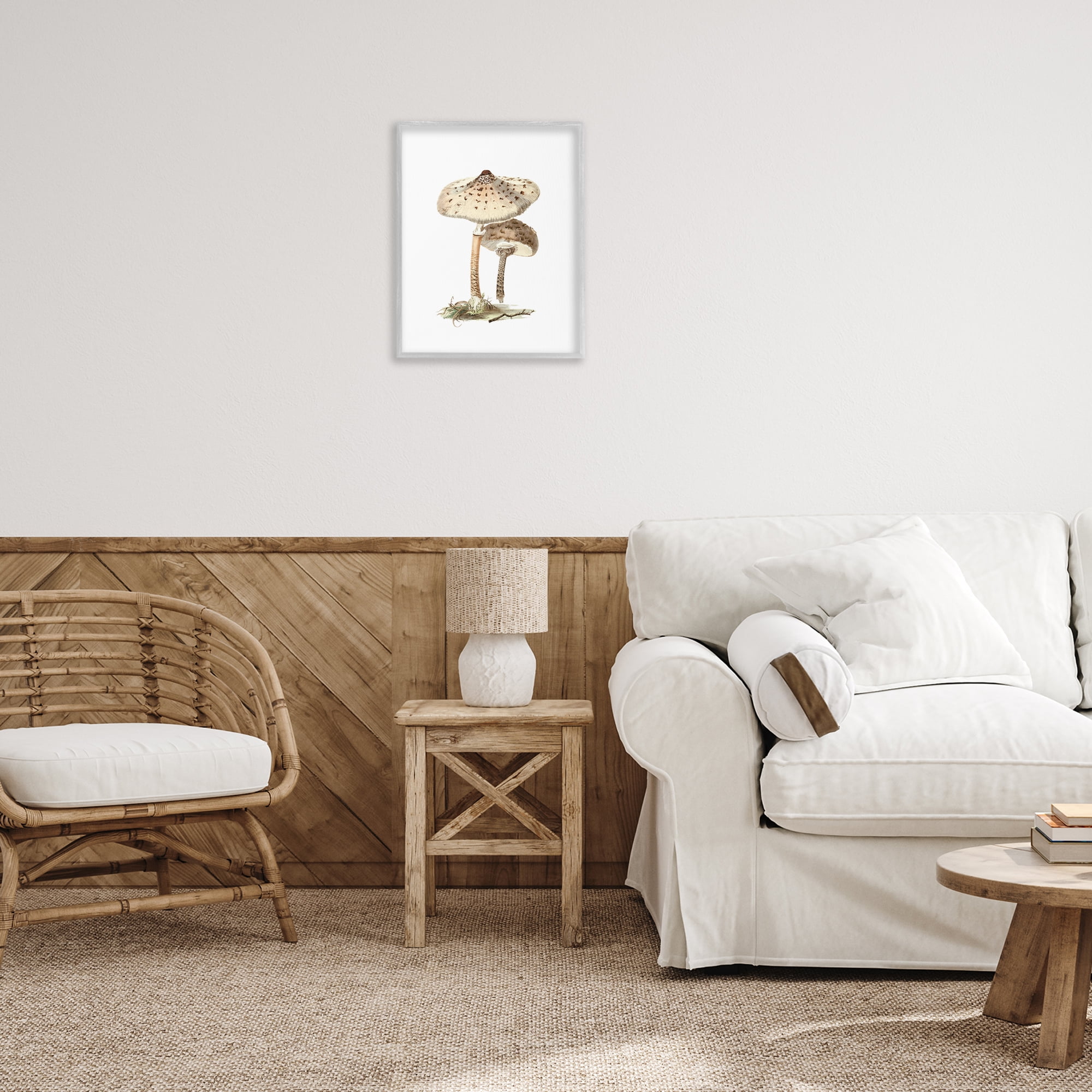 Stupell Industries Neutral Brown Mushrooms Botanical & Floral Painting Gray Framed Art Print Wall Art, 16 x 20