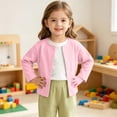 thumbnail image 4 of FRSASU Girls Classic Crew Neck Button Long Sleeve Soft Knit Cardigan Sweater Breathable Stretchy School Outfit Size 6M-4T Pink, 4 of 9