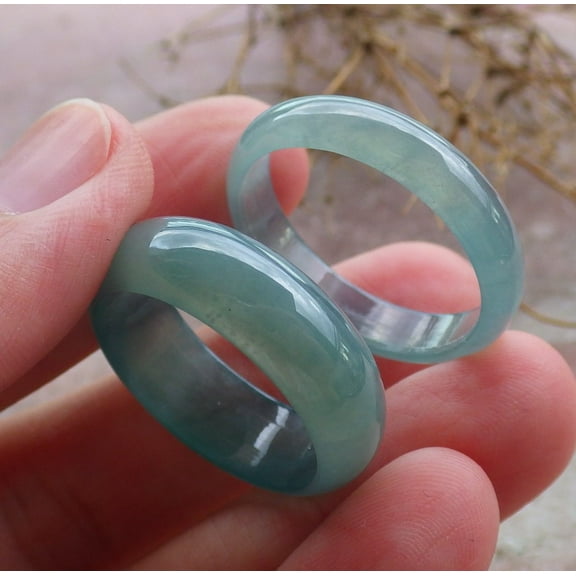 2 Pcs Certified Icy Green Burma 100% Natural A JADE Jadeite Circle RING USA. 10.25 & 11.5 RING 668633 TN