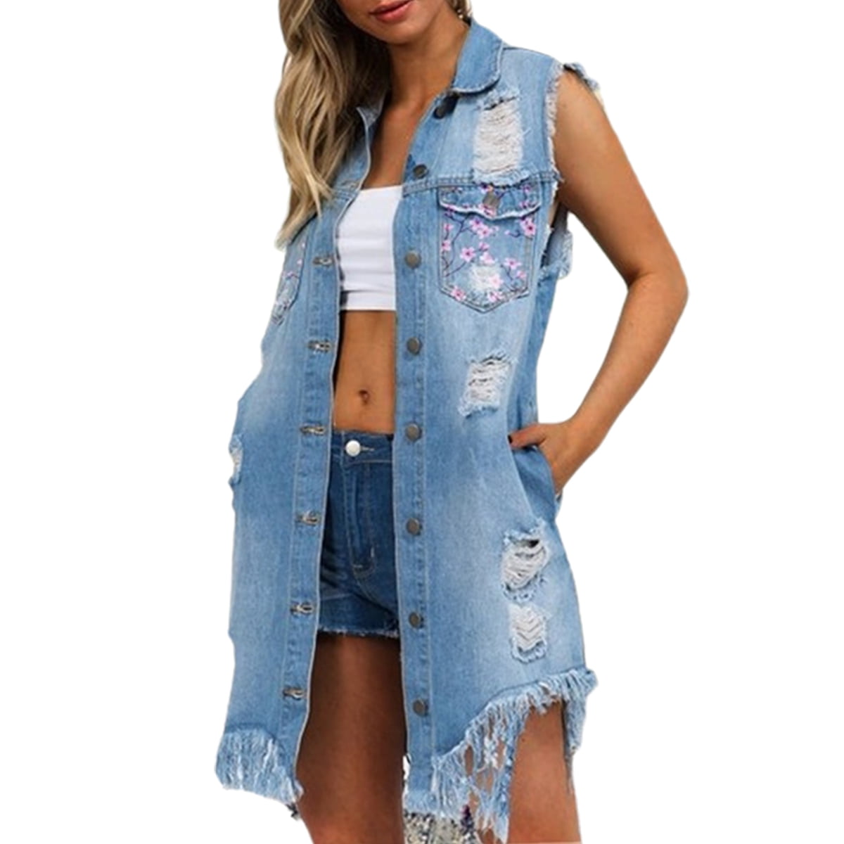 Plus size sleeveless jean jacket Clearance