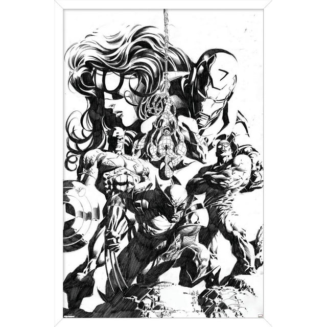 Marvel Sketch - Group Wall Poster, 14.725" x 22.375" Framed