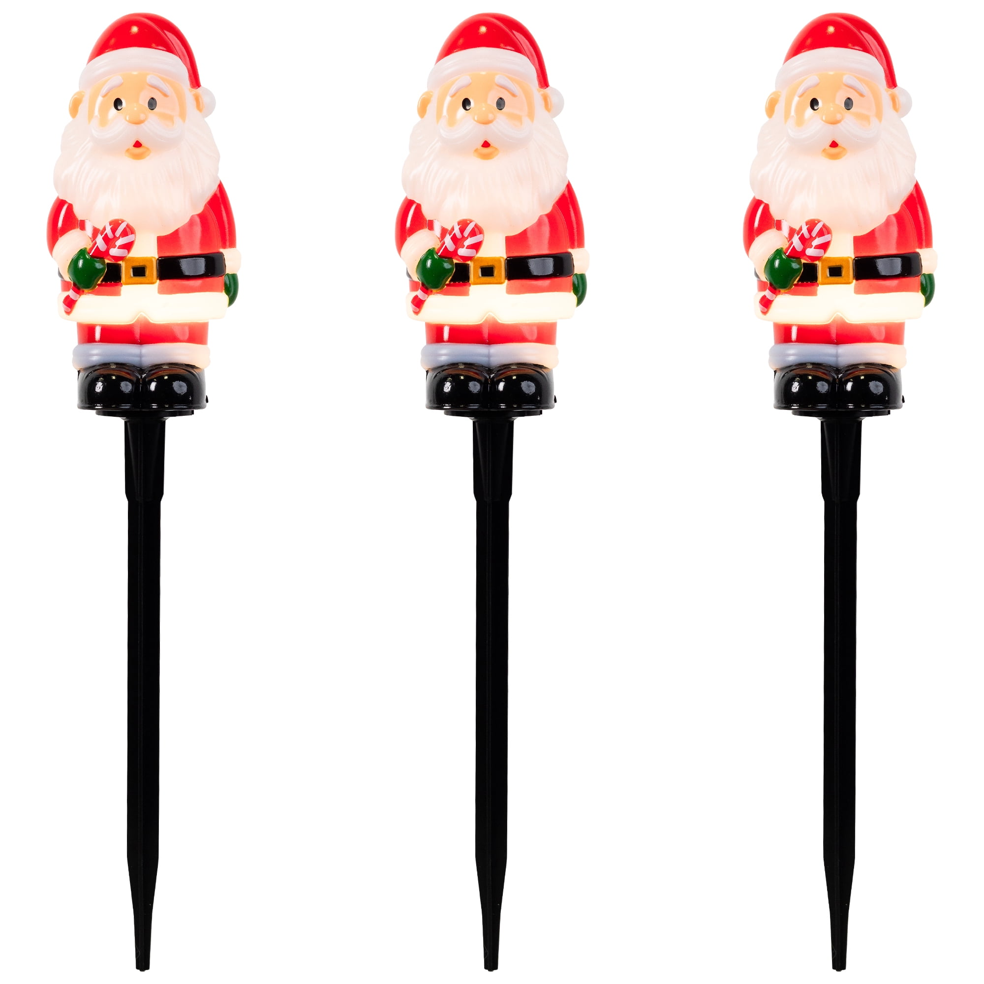 Santa with Candy Cane Outdoor Christmas Pathway Markers - 16.75" - Set of 3