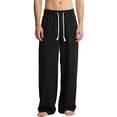 thumbnail image 2 of KeShDi Linen Jogger Pants for Men Travel Pants Men's Casual Stretch Waistband Drawstring Pocket Straight Leg Full Length Pants Black XL, 2 of 5