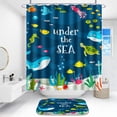 thumbnail image 3 of Poedist 4Pcs Kid Shower Curtain Set, Bathroom Sets with Shower Curtain and Rugs, with Non-Slip Rugs,Toilet Lid Cover,Bath Mat and 12 Hooks,71 x 71 Inch, Blue Undersea Animals Kid's Set, 3 of 6