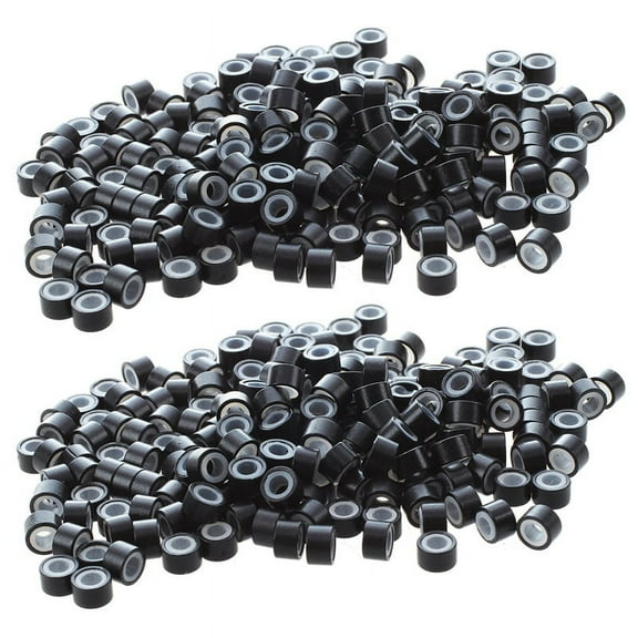 400 Pcs Black 5mm Silicone Lined Micro-Ring Links Beads Linkies for I Stick Hair EXtension Installation and Feathers