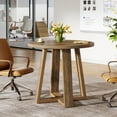 thumbnail image 3 of Tribesigns Round Conference Table for 2-4 People, 31.5-Inch Small Wooden Office Table with Sturdy Base, Farmhouse Home Office Meeting Desk for Small Spaces, Rustic Brown, 3 of 16