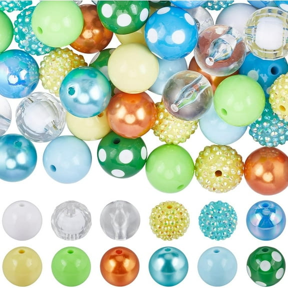 60Pcs 12 Style Bubblegum Beads 20mm Rhinestone Beads Pens Acrylic Large Round Ball Bead Colorful Chunky Berry Loose Spacer Beads