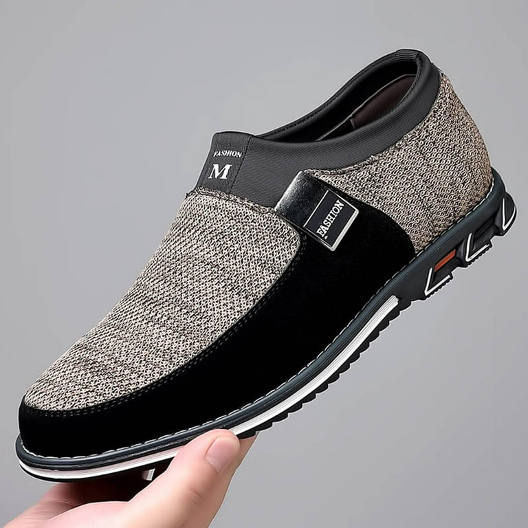 nsendm Male Shoes Adult Mens Prom Shoes Breathable Comfortable Business Slip On Work Casual Color Matching Leather Mens Casual Shoes Leather Khaki 12