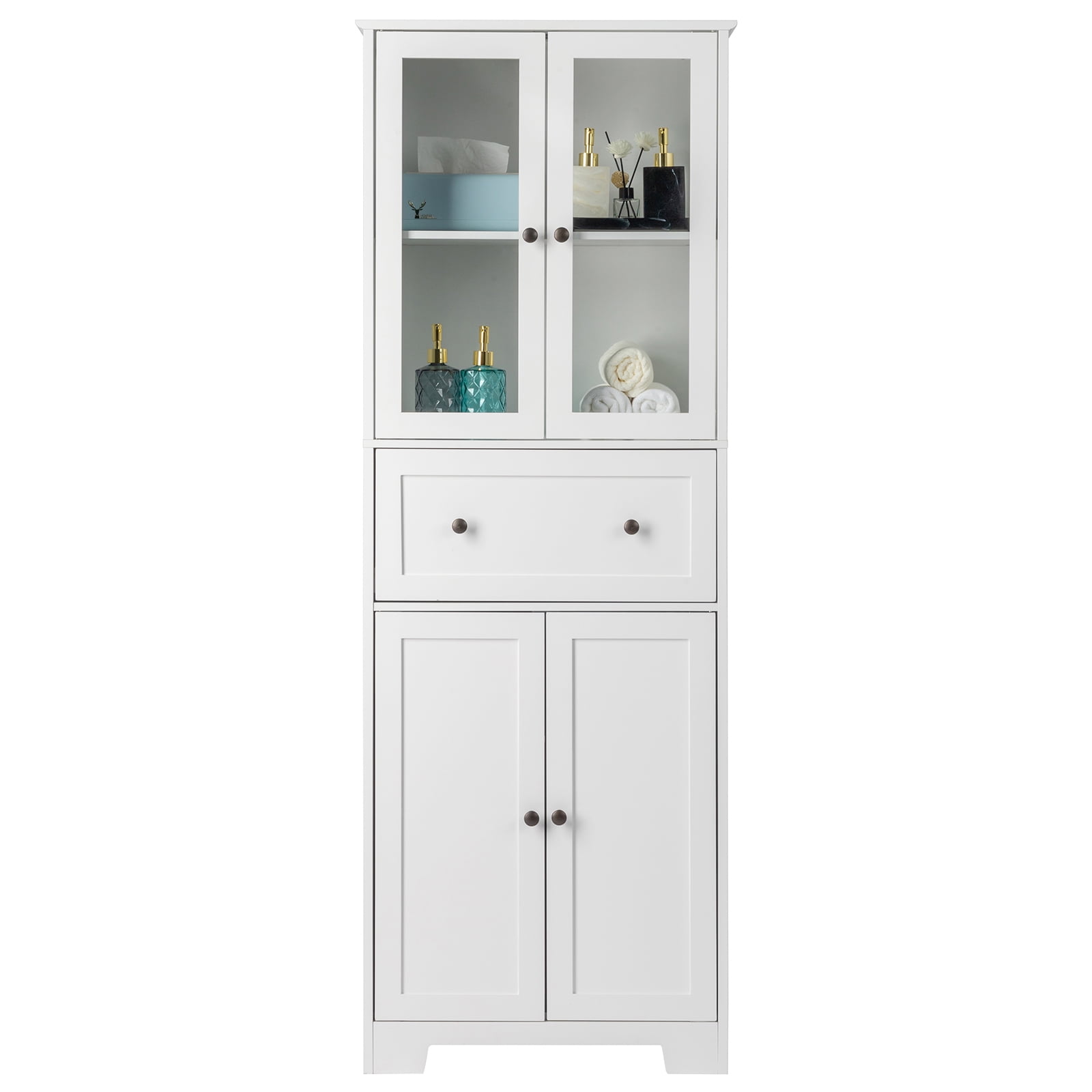 Ktaxon Bathroom Cabinet with 4 Doors 1 Drawer, Large Storage Organizer w/ 2 Adjustable Shelves for Office Living Room, White