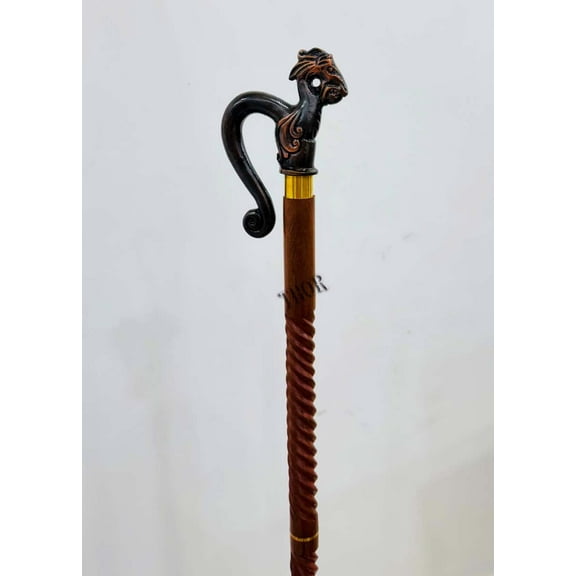 Handmade Solid Brass Head Handle Vintage Style Antique Wooden Walking Stick Cane Gift (3 Fold Wooden Walking Cane) (Regal Handle)
