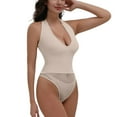 thumbnail image 2 of Ndbuld Women's Bra Free Bodysuits Women Solid Color Large Neck Hanging Style Waist Cinching High Elasticity Tight Fitting Corset Yoga Underwear Shapewear Up to 35% off,S-3XL,Khaki,XXL, 2 of 6