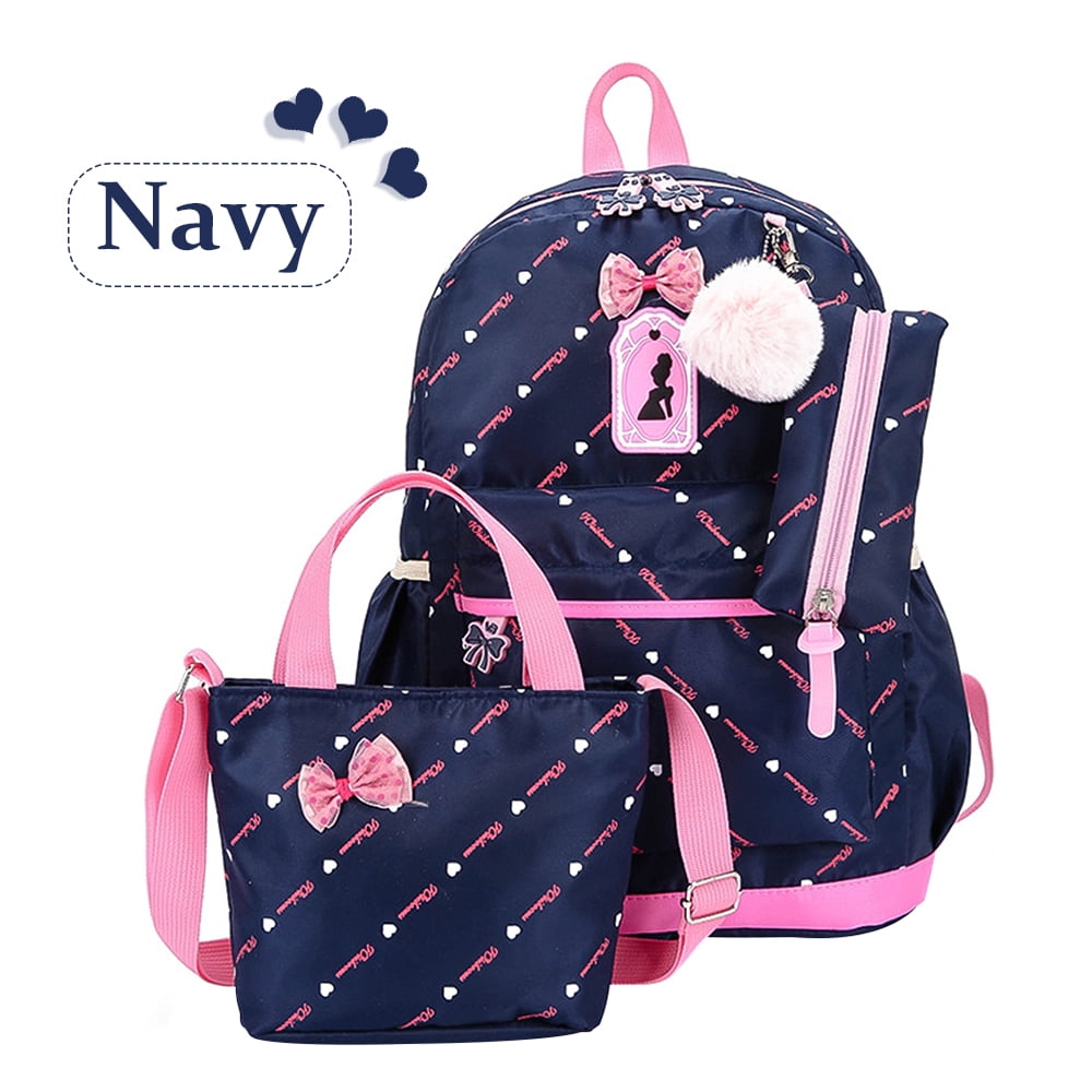 Veryke 3Pcs Backpacks for Teenage Girls for School, Dark Blue Nylon