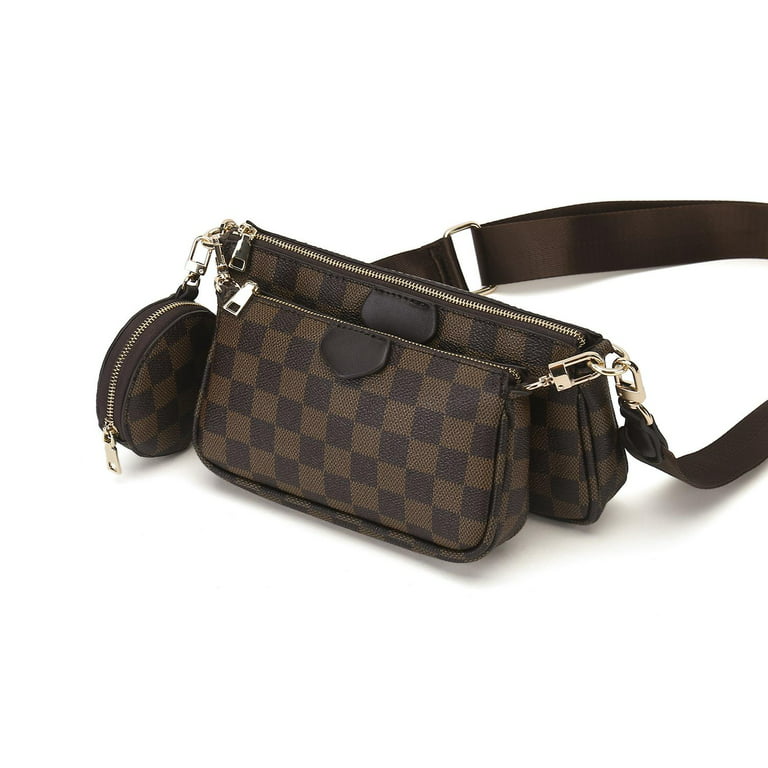 LUXUR 3-in-1 Checkered Crossbody Bag For Women's-PU Vegan Leather