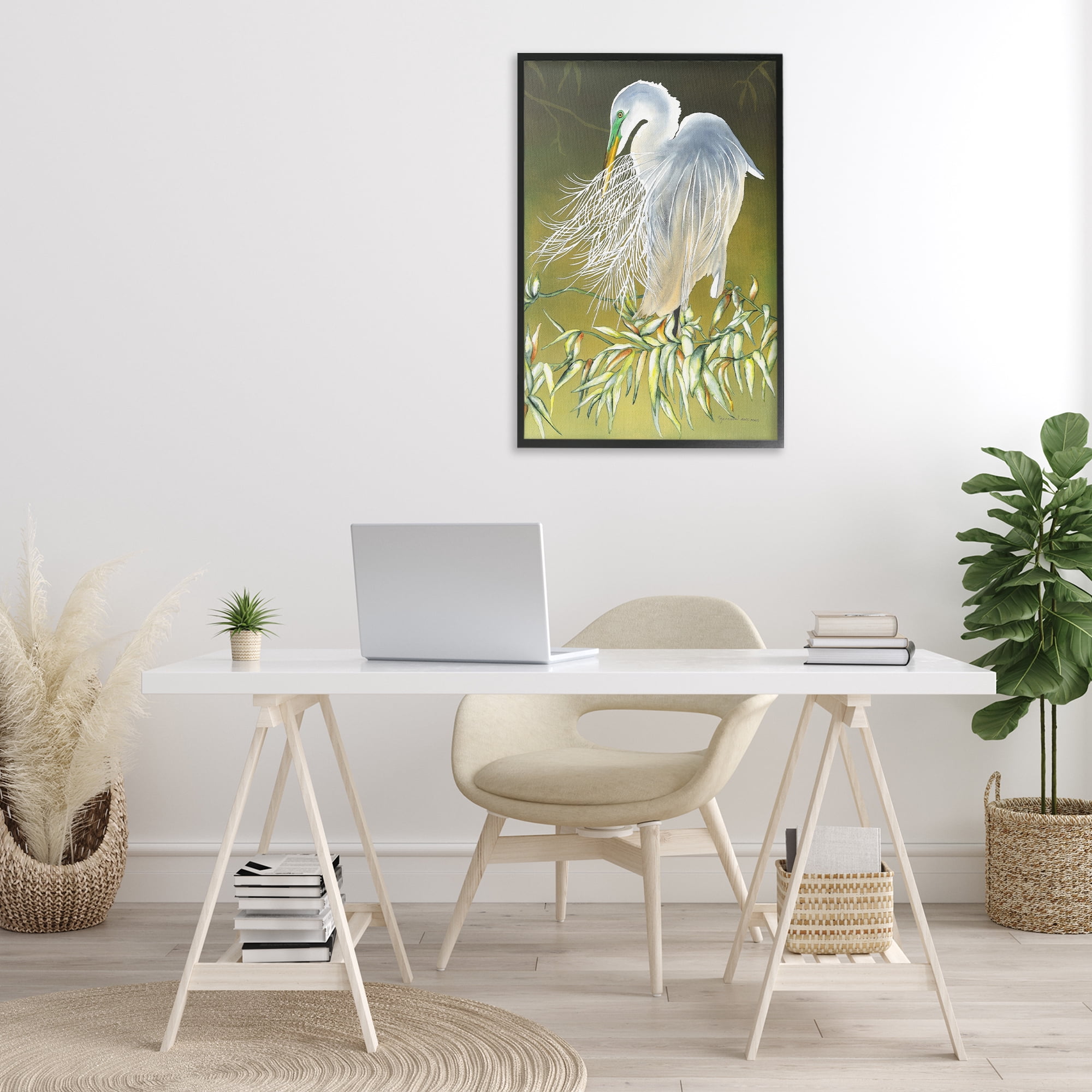 Stupell Industries Heron with Detailed Feathers Animals & Insects Painting Black Framed Art Print Wall Art, 20 x 30