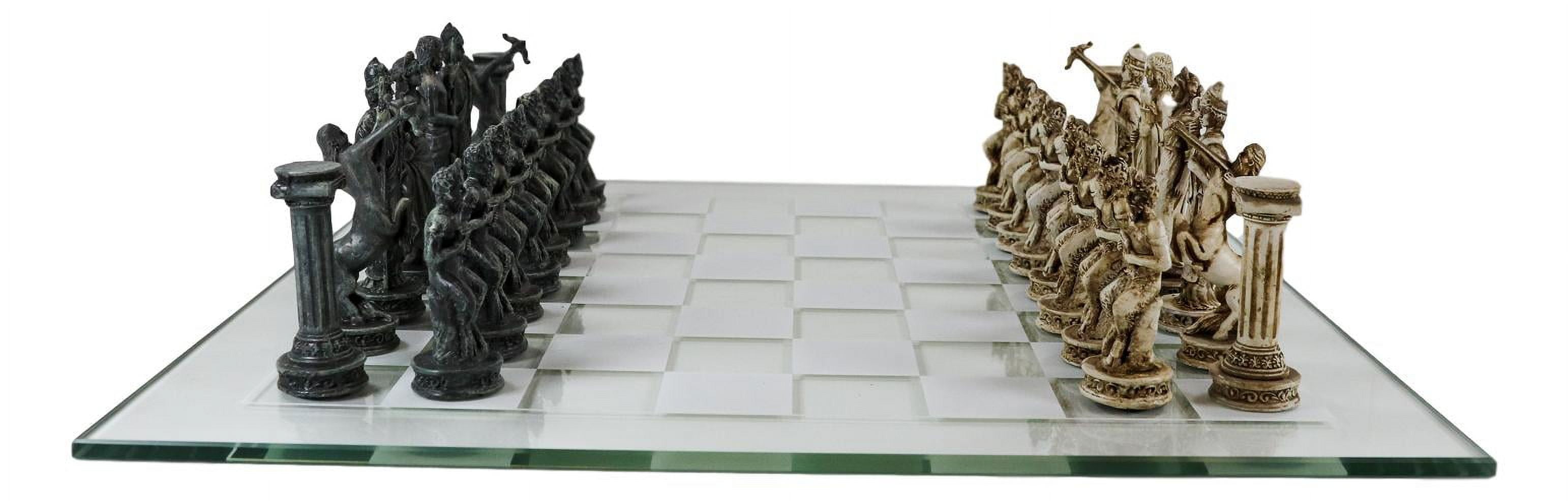 Ebros Olympus At War Greek Olympian Deities Resin Chess Pieces W/Glass Board Set