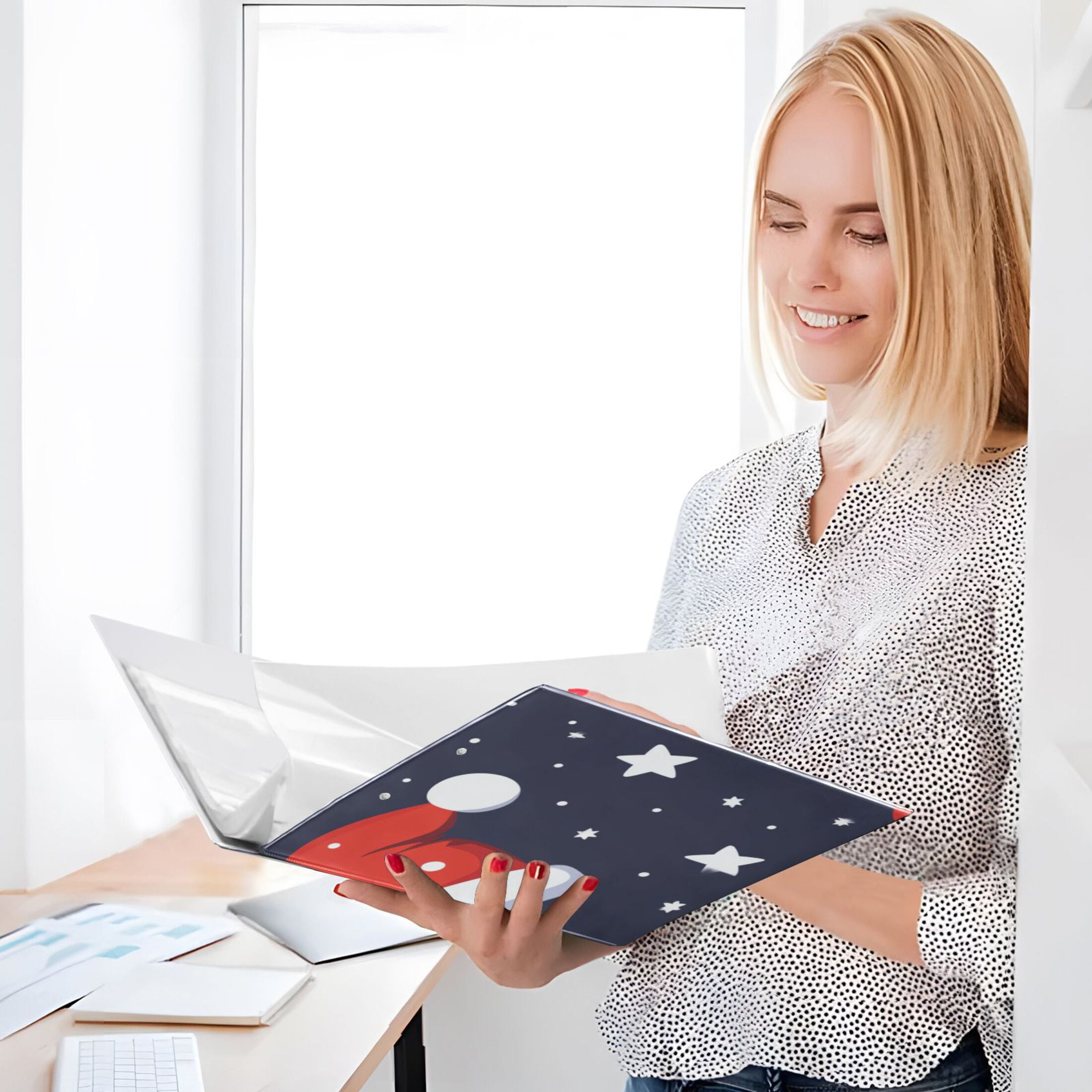 Christmas Santa Hats Stars 3 Ring Binders 1.5 inch Hardcover File Folders with Interior Pockets A4 Size Organizer for School Office Hospital