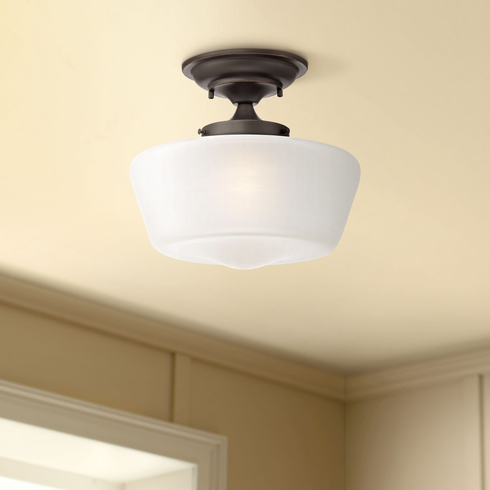 1-Light LED Flush Mount Ceiling Light in Black Finish with White Frosted Glass Shade 10 in