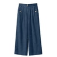 thumbnail image 3 of Miluxas Womens Solid Wide Leg Ankle Pants Elastic High Waisted Straight Leg Cropped Pants with Pockets Work office Dressy Trousers Streetwear Blue, 3 of 8