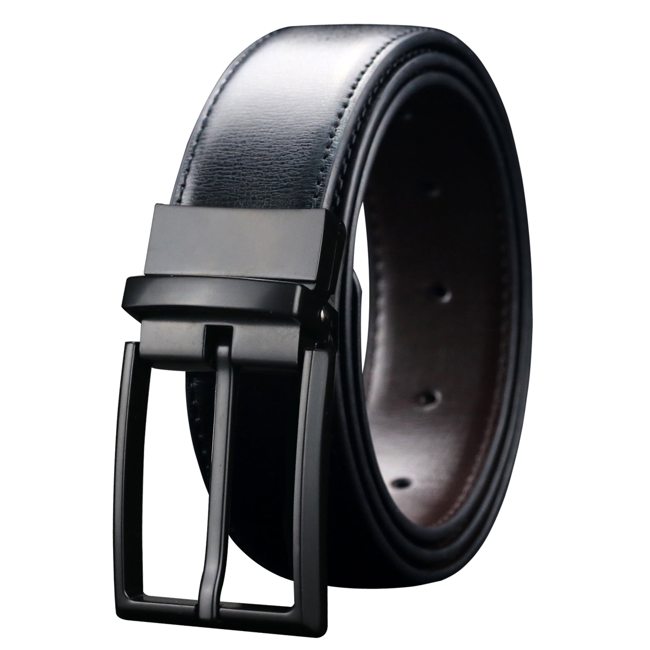 maikun Men's Reversible Leather Dress Belt 1.3 Wide Rotated Black Buckle  Belt Valentine's Day For Waist Size 28-30'' at  Men's Clothing store