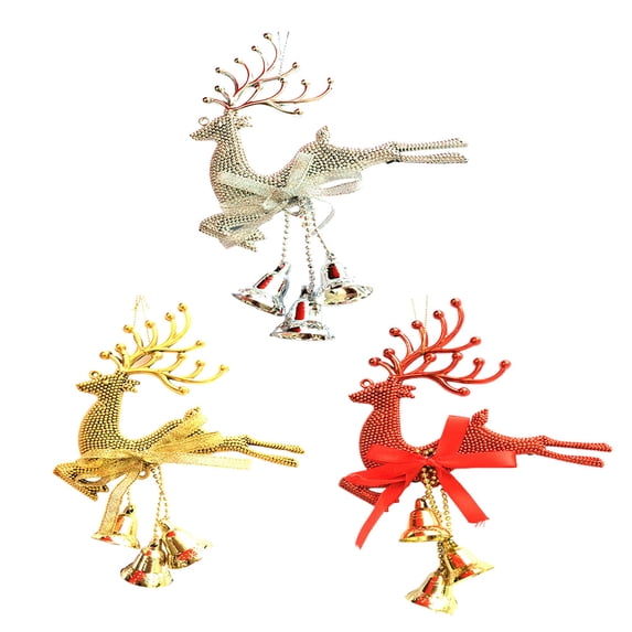 Esaierr 3PCS Christmas Bell Elk Shape Hanging Pendant Reindeer Christmas Tree Hanging Decor for