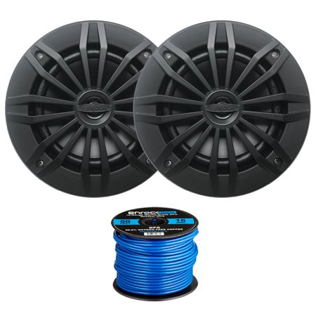 2 x EnrockMarine EM270B 6.5" 2-Way 180-Watt Marine Loudspeakers (Black), Enrock Marine-Grade 50Ft. 16-Gauge Tinned Speaker Wire