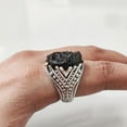 thumbnail image 4 of Rough Black Tourmaline Mans Ring, Natural Black Tourmaline, Silver Jewelry, 925 Silver Ring, Birthday Gift, Heavy Mens Ring, Arabic Design, Ottoman Style Ring, Christmas, Turkey Mens Signet Ring, 4 of 7