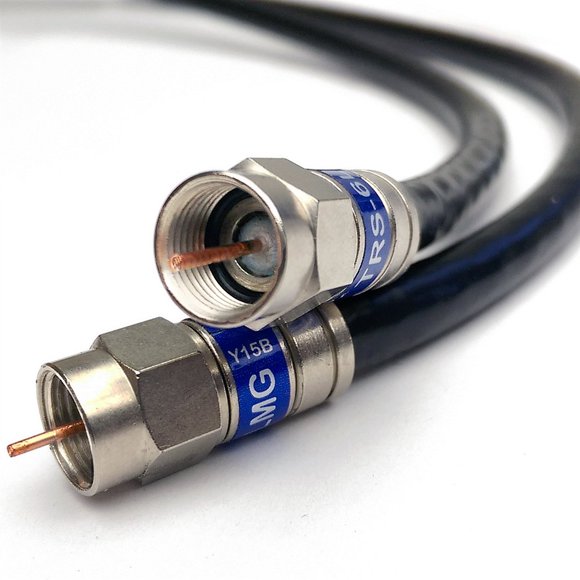 PHAT SATELLITE INTL | QUAD SHIELD SOLID COPPER 3GHZ RG-6 Coax Cable, 75 Ohm DirecTV AT&T Satellite TV Approved Cable, Anti-Corrosion Brass RG6 Fittings, Assembled in USA (100ft, Black)