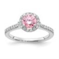 thumbnail image 2 of Auriga Fine Jewelry 925 Sterling Silver Polished Pink and Clear CZ Halo Ring for Women Size 8, 2 of 6
