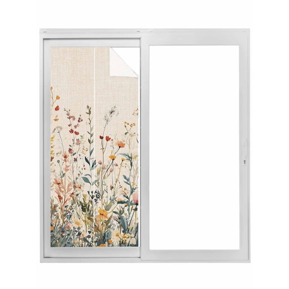 Vintage Botanical Window Privacy Film, Spring Floral Summer Botanical Rustic Static Cling UV Sun Blocking Tint Film Heat Control Windows Films for Bedroom Bathroom, Window Stickers 29.5"x78.7"