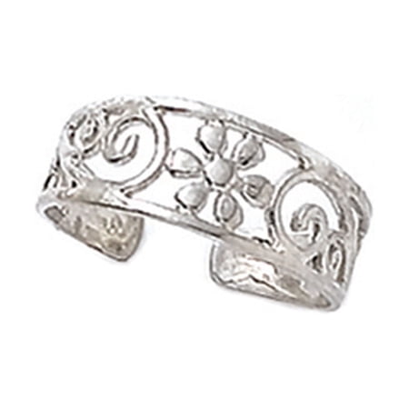 Finejewelers Sterling Silver Rhodium Finish Toe Ring Flower Swirls