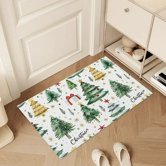 Bathroom Rugs, Non-Slip Floor Mats, Christmas Tree Pattern Absorbent Doorway Carpet, Machine Washable Microfiber Footrest for Bath Tub Shower Vanity Living Room Kids Room Pet Area, 40x60 cm