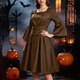 thumbnail image 5 of Brqkzdu Medieval Renaissance Costume Dress Victorian Halloween Gown Bride Mini Dresses Long Flare Sleeve Square Neck Fair Corset Dress for Halloween Party, 5 of 8