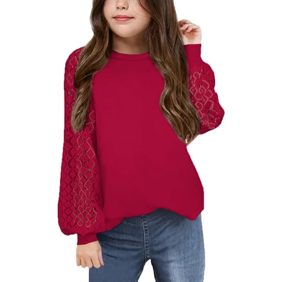 Arshiner Girls Shirts Lace Raglan Long Sleeves Crewneck Casual Soft Kids Blouse Tee Tops
