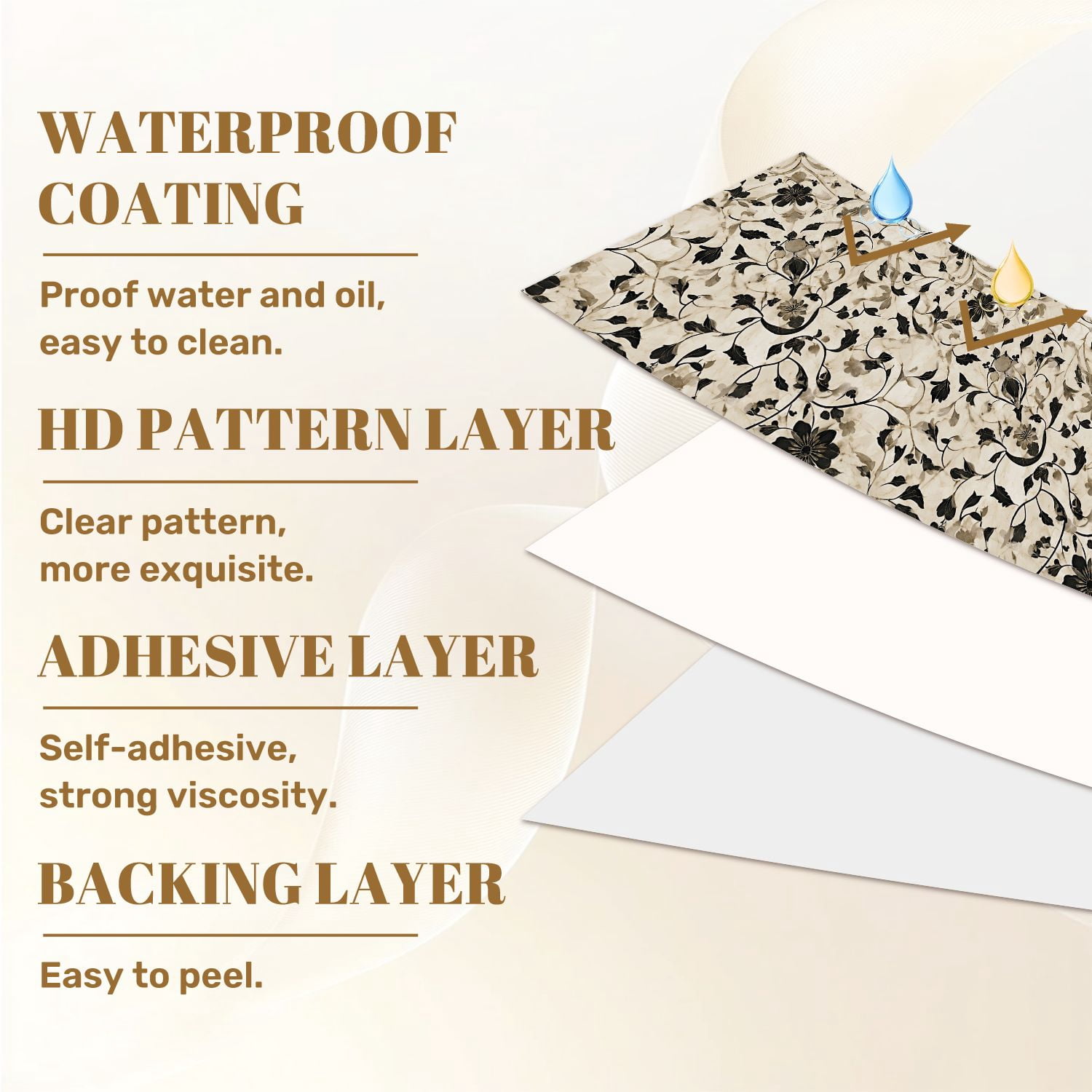 Peel and Stick Wallpaper Elegant Black White Floral Beige Wall Mural 17.7in x 9.8ft Self Adhesive Removable Wall Paper Renter Friendly Wallpaper for Nursery Bedroom Cabinets