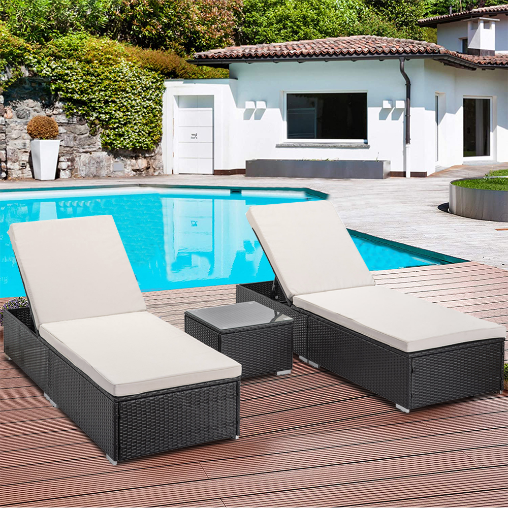 YOFE Chaise Lounge Chairs, 3 Pcs Patio Chaise Lounge Set, Outdoor Lounge Chair Set with Beige Cushions and Table, Rattan Wicker Lounge Chair, Outdoor Indoor Adjustable Rattan Reclining Chairs, R5811 - image 1 of 9