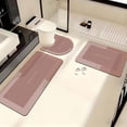 thumbnail image 2 of AuroraX Stone Bathroom Rug Set 3 Piece with Pink Absorbent Non Slip Rubber-Backed Diatomaceous Earth Bath Mat Long Rug Runner U-Shaped Toilet Rug Quick Dry Washable Bath Rug Set for Shower,Home Decor, 2 of 9