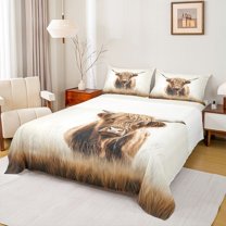 jejeloiu Highland Cow Cattle Bed Sheets,Rustic Farm Animal King Sheets,Brown White Sheet Set For Adult,Luxury Bedroom Decor,4 Pieces