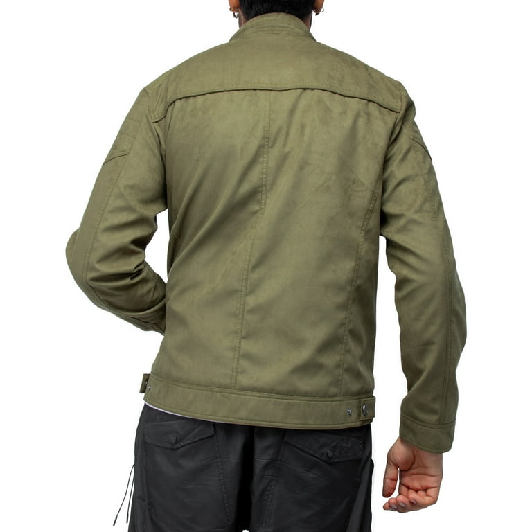 X RAY Jeans Mens Faux Suede Jacket Quilted Sleeves with Faux Shearling Lining, Olive, S X RAY Jeans Mens Faux Suede Jacket Quilted Sleeves with Faux Shearling Lining, Olive, S