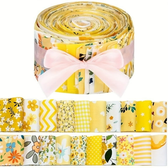 40Pcs Jelly Roll Fabric Strips for Quilting and Sewing, 2.6" x 20" Precut Fabric for DIY Crafting, Yellow Flower Series