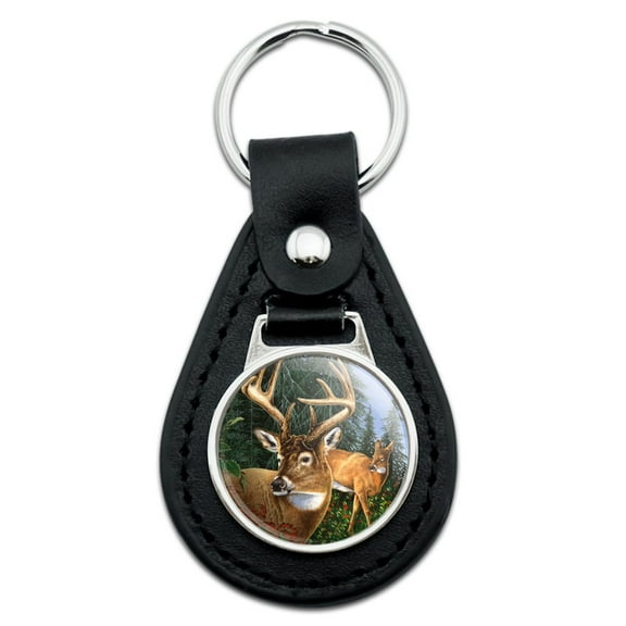 Black Leather  Deer Walking in the Woods Keychain