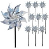 Kreigaven 10 Pack Reflective Pinwheels with Stakes, Extra Sparkly Pin Wheel for Garden Decor, Bird Repellent Devices Deterrent to Scare Birds Away from Yard Patio Farm, Silver