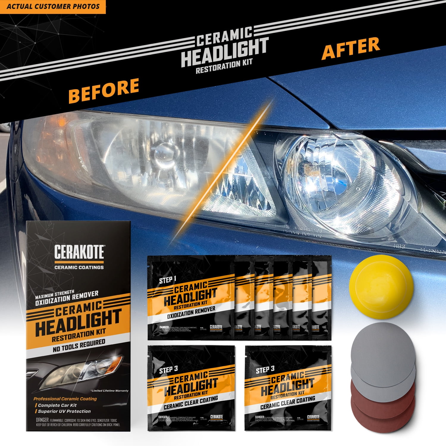 CERAKOTE® Ceramic Headlight Restoration Kit - Maximum Strength Oxidation  Remover