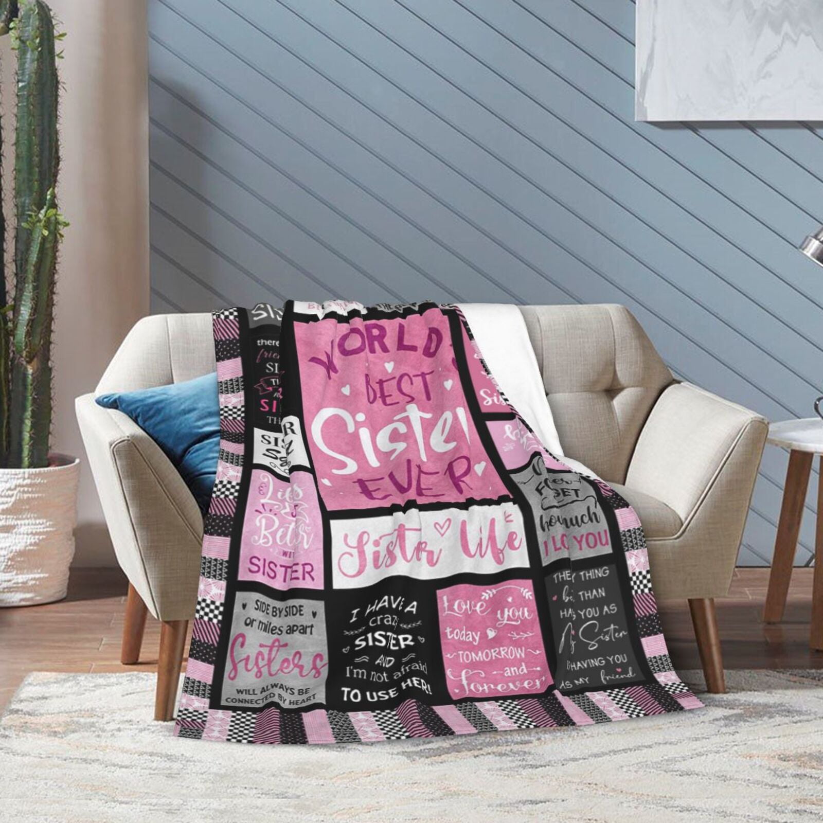 Wijzvio World Best Sister Ever Throw Blanket Soft Fuzzy Fleece Blanket For Couch Bed Living Room Decoration 50"X40"