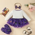 thumbnail image 4 of HWJAD Baby Girls My First Halloween 4Pcs Outfit Pumpkin Print Romper Dress+Leg Warmers+Headband Fall Winter Skirt Set, 4 of 8