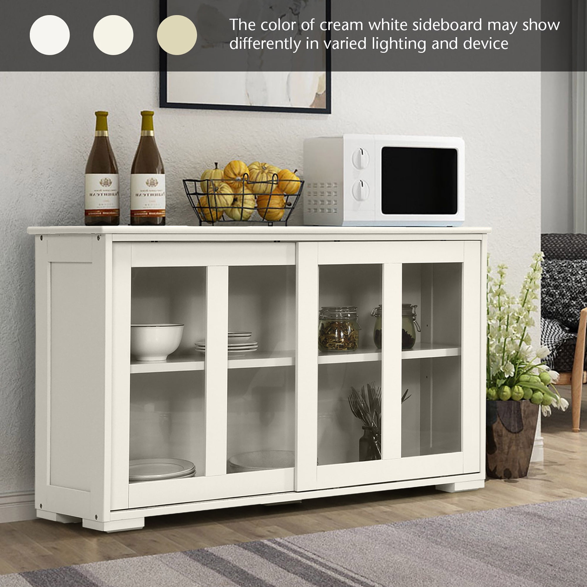Costway Storage Cabinet Sideboard Buffet Cupboard Glass Sliding