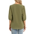 thumbnail image 3 of INSPIRE CHIC Casual Chiffon Blouses for Women's 3/4 Sleeve V Neck Puff Sleeves Embroidery Tunic Shirts XS Army Green, 3 of 6