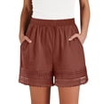 thumbnail image 2 of Womens Casual Shorts Wide Leg Bermuda Shorts Elastic High Waist Lace Trim Summer Beach Shorts with Pocktes, M, 2 of 7