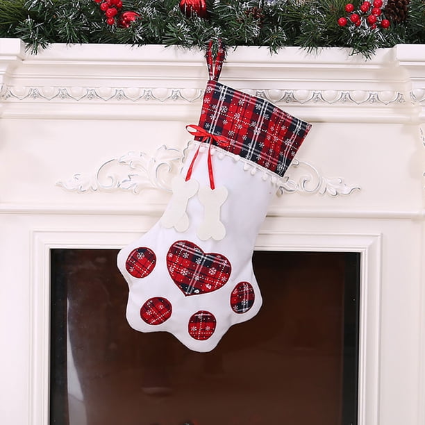 Artículos de Decoración Navideña Huellas de Perro Calcetín Navideño Huesos Colgantes Bolsas de Regalo Navideñas Miau Huellas Productos Navideños Regalos