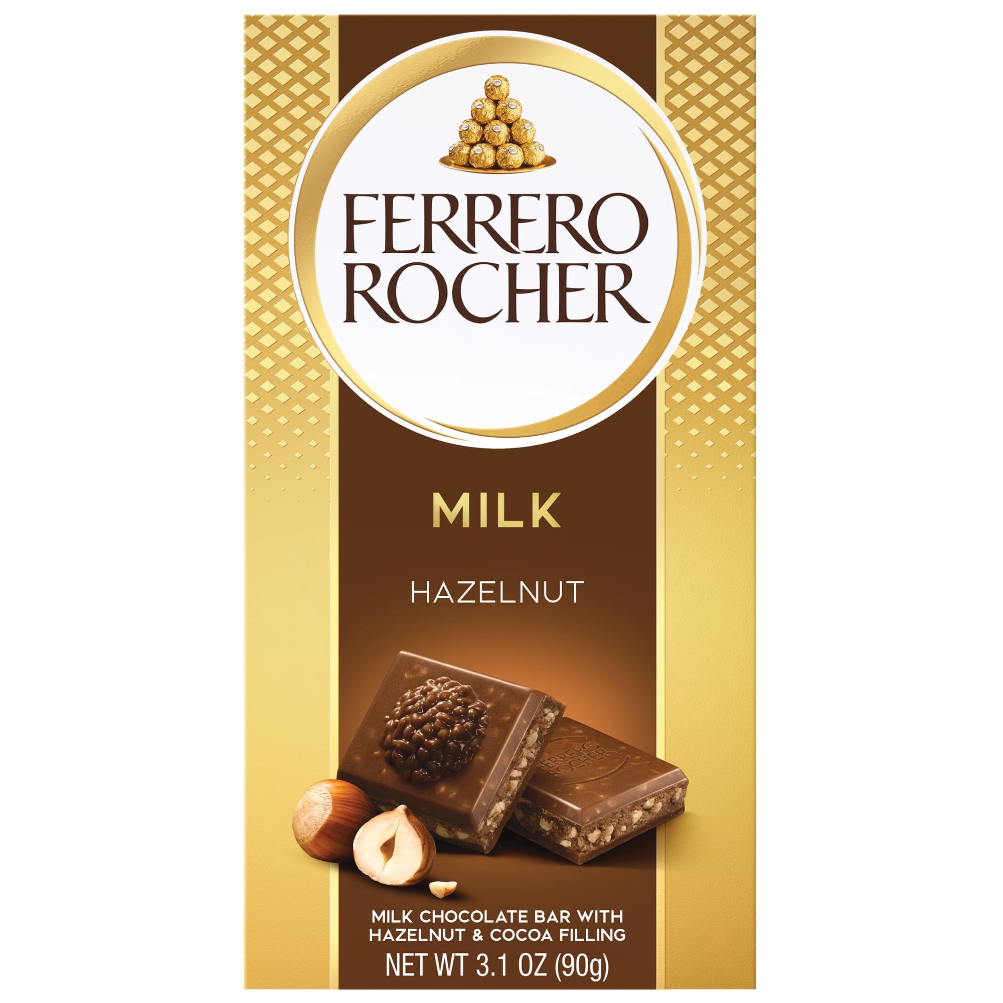(2 pack) Ferrero Rocher premium chocolate bar, Milk Chocolate with Hazelnut Filling, Perfect Self Treat, 3.1 oz Each