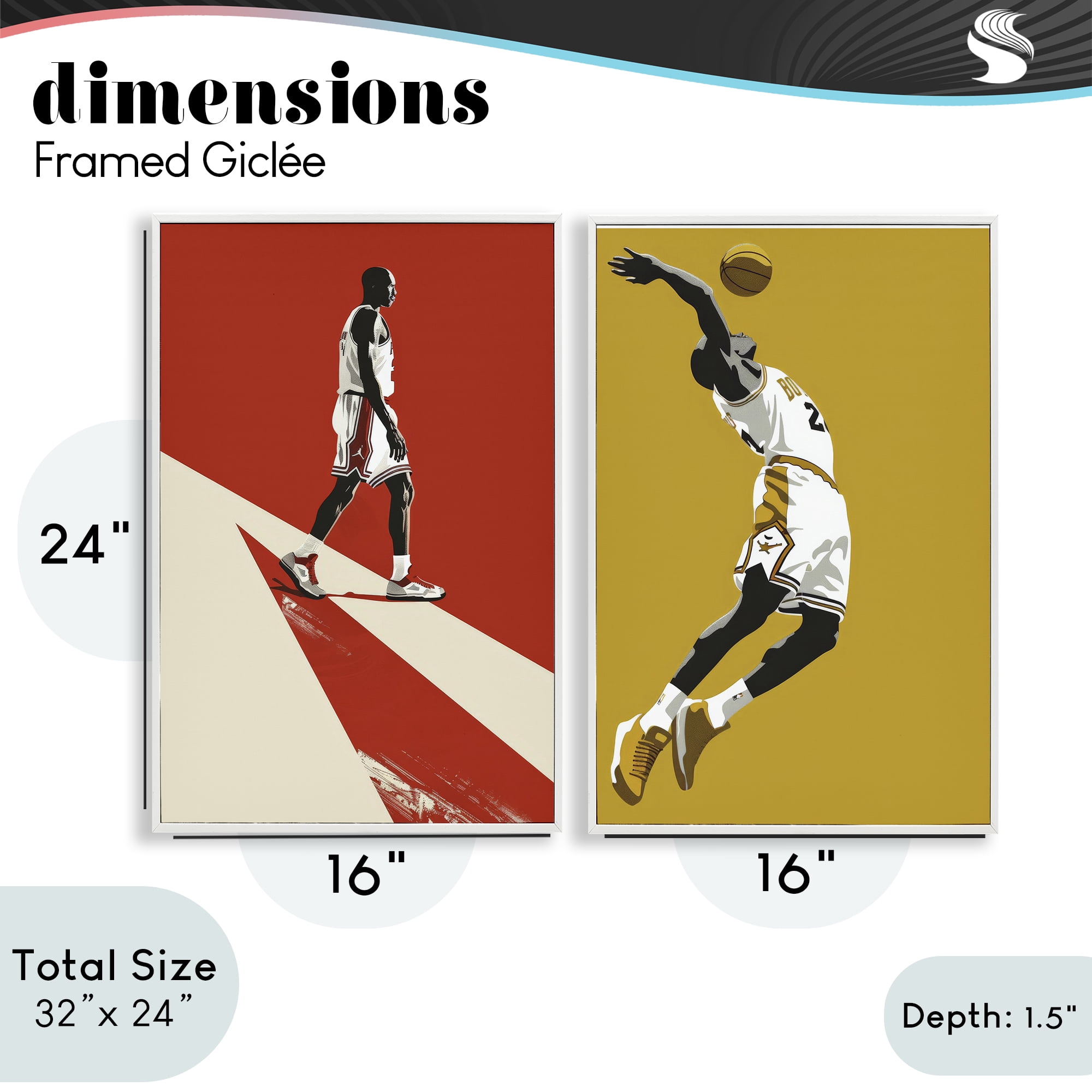Stupell Industries Iconic NBA Champions 2 Piece White Framed Giclee Art Set, design by Ray Powers